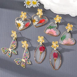 Resin Rose Dried Flower Stud Earrings Creative Pansies Earrings Sen Department Sweet Immortal Flower Love Earrings for Ladies