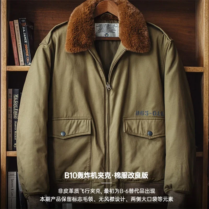2026 American Vintage Amekaji Cotton JUNGLE CLOTH JACKET Sherpa High Fluff Collar Wool Flight Jacket Coats Winter