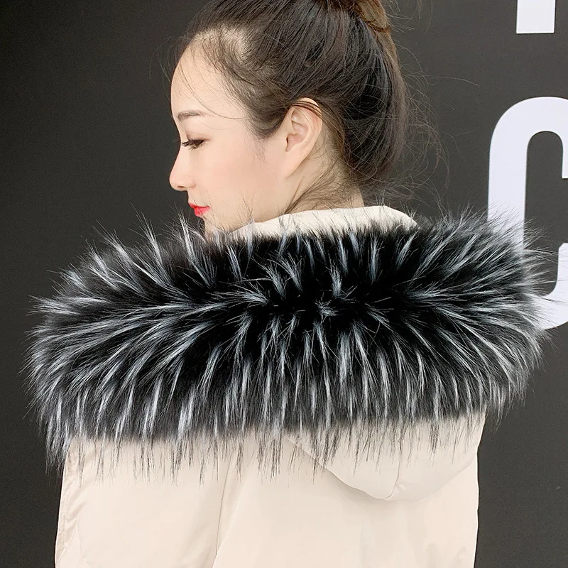 Faux Raccoon Fur Scarf Winter Hood Fur Decor Shawl Multicolor Fake Fur Scarf Winter Coat Fur Collar  cachecol  women luxury