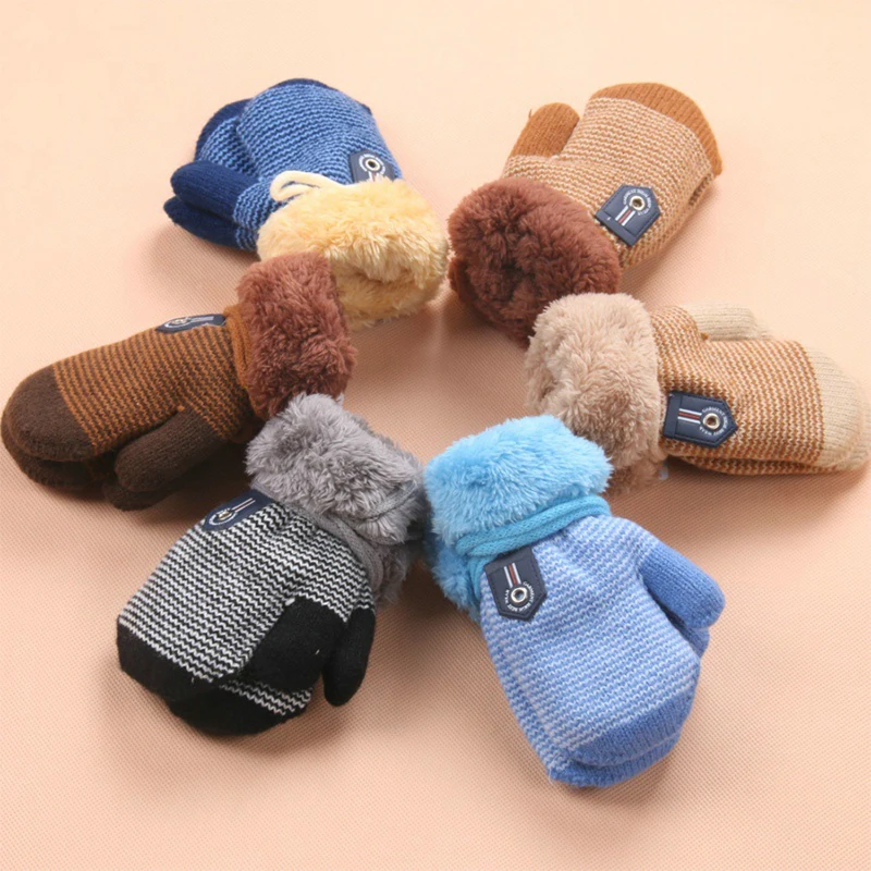 

Winter Soft Plush Thick Warm Kids Gloves Cute Knitted Mittens Gloves For 0-3 Years Children Wholesale