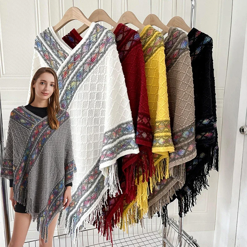 

Женский пуловер в стиле ретро, шаль с кисточками, накидка в этническом стиле в стиле ретро, вязаная верхняя одежда, накидка с кисточками, пальто для туризма, шаль, тянущая 100*90 см