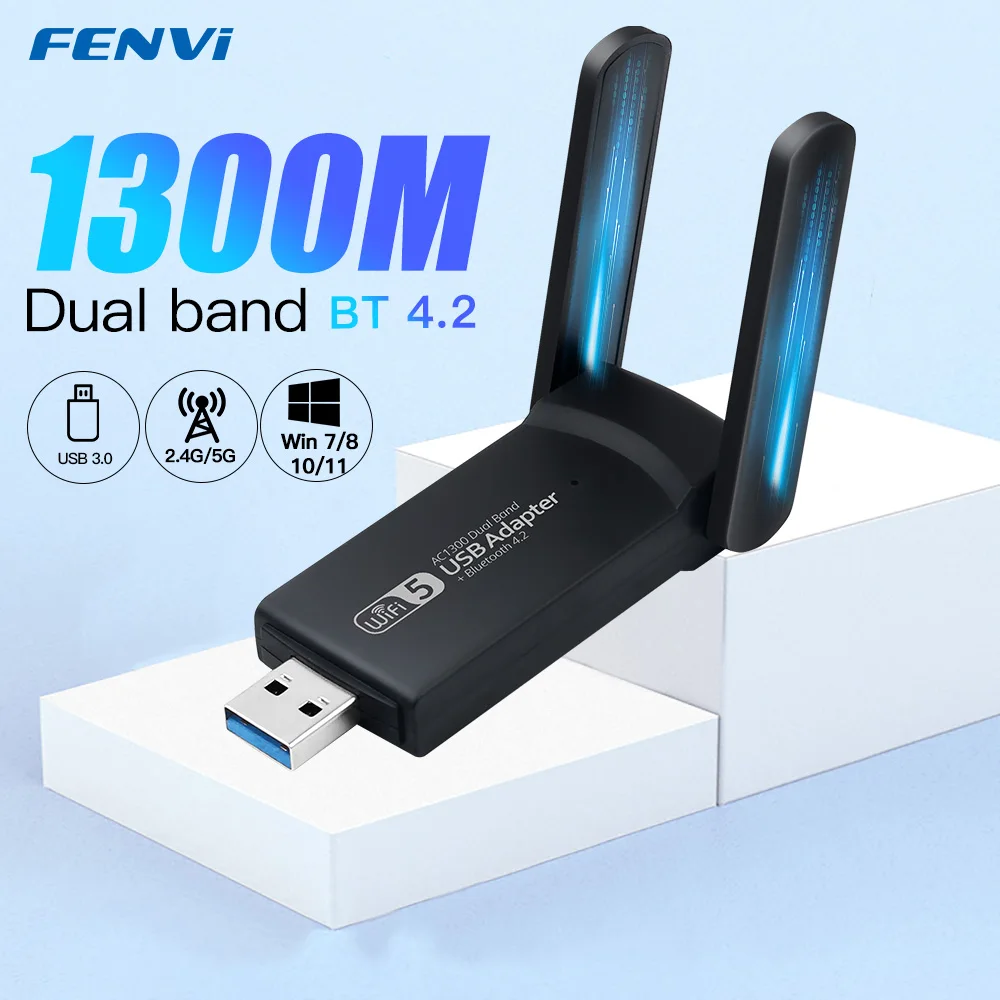 1300Mbps USB 3.0 WiFi Adapter Bluetooth 4.2 Dongle Dual Band 2.4G/5Ghz WiFi 5 Network Wireless Wlan Receiver For PC/Laptop Win10