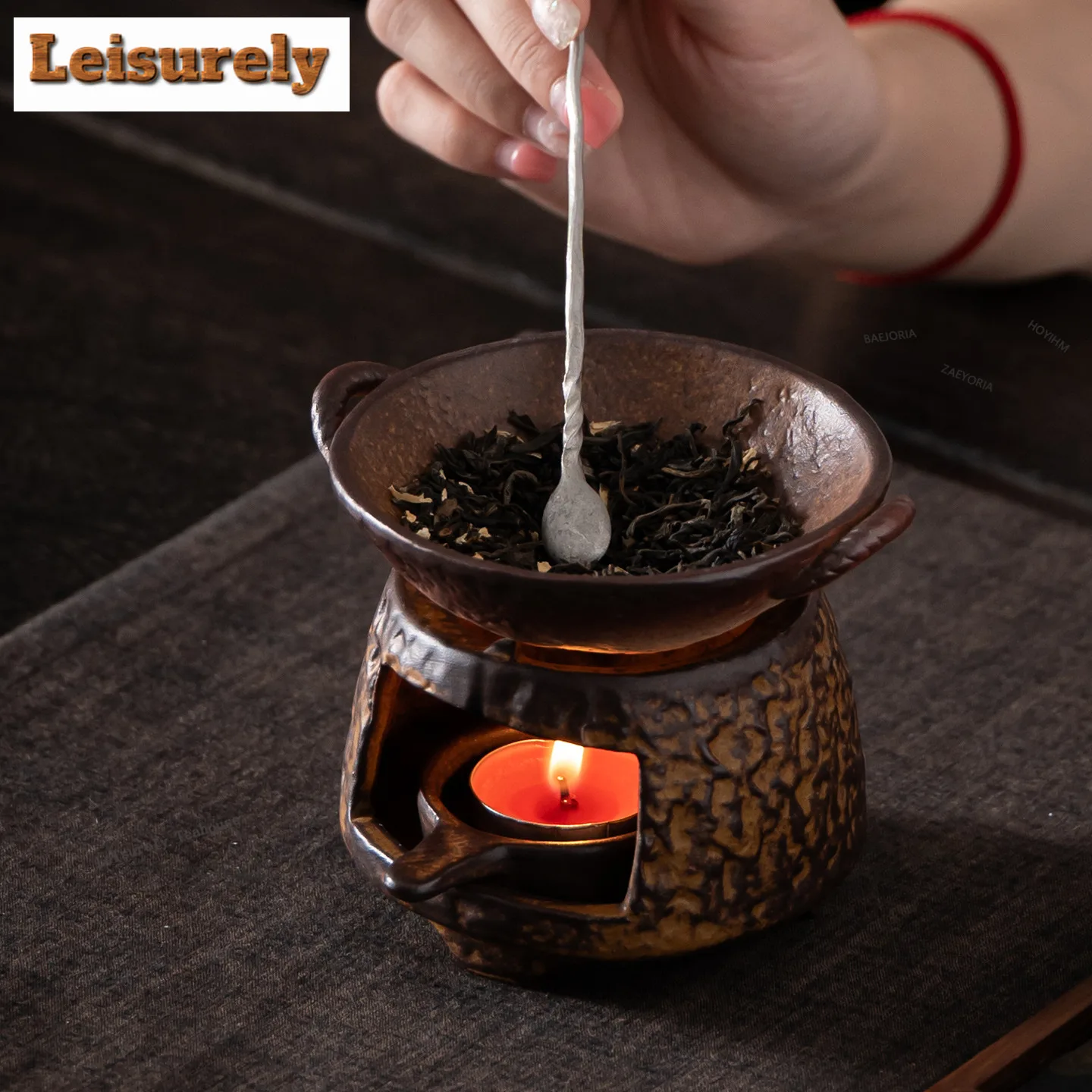 HOYIHM Retro Maple Leaves Lotus Tea Warmer Holder Candle Heater Stove Kettle Stand Boiling Water Carbon Furnace Chinese Teaset