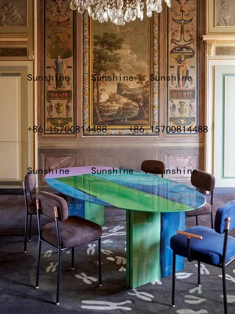 

TS creative FRP painted dining table light luxury color hand-painted personalized graffiti oval coffee table