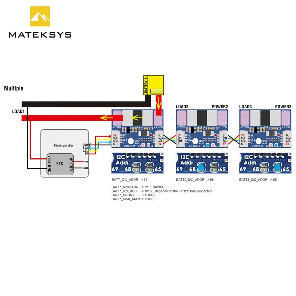 MATEK Mateksys I2C-INA-BM شاشة طاقة I2C فائقة الدقة لطائرة RC FPV بدون طيار