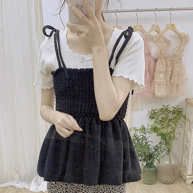 

Spring Summer Glittery Strap Top Outdoor Wear Sweet Sle Loose Fit Regular Length Color Polyester Fiber 00%