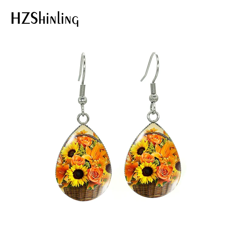 New Vintage Beauty Flowers Butterfly Patterns Art Paintings Tear Drop Fish Hook Earrings Handmade Jewelry Dangle Earrings