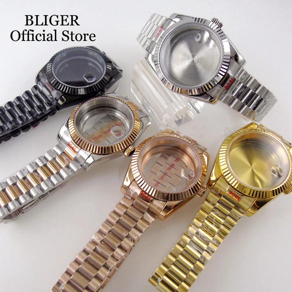 

BLIGER 36MM 39MM Two Tone Rose Gold Watch Case Fluted Bezel Fit NH35A NH36A PT5000 Miyota 8215 Steel Bracelet Sapphire Glass