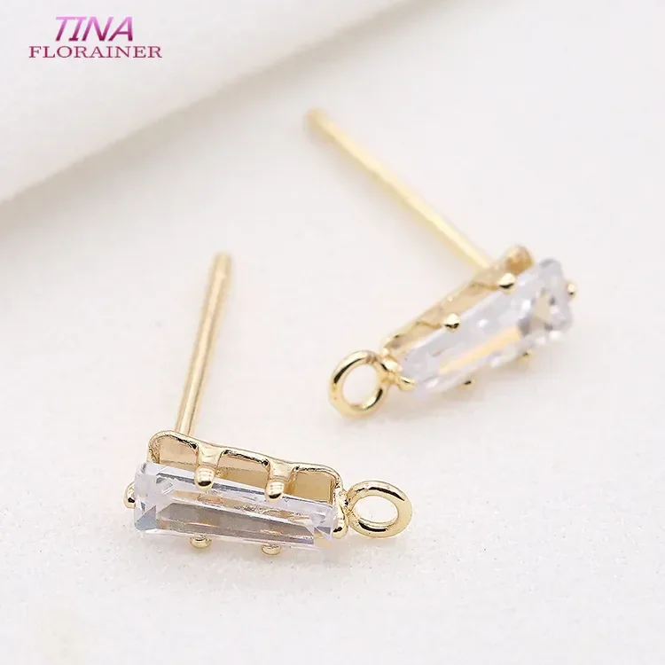 6PCS 10*3.6MM 14K Gold Color Plated Brass with Zircon Stud Earring Jewerly Making Diy Jewelry Findings Accessories