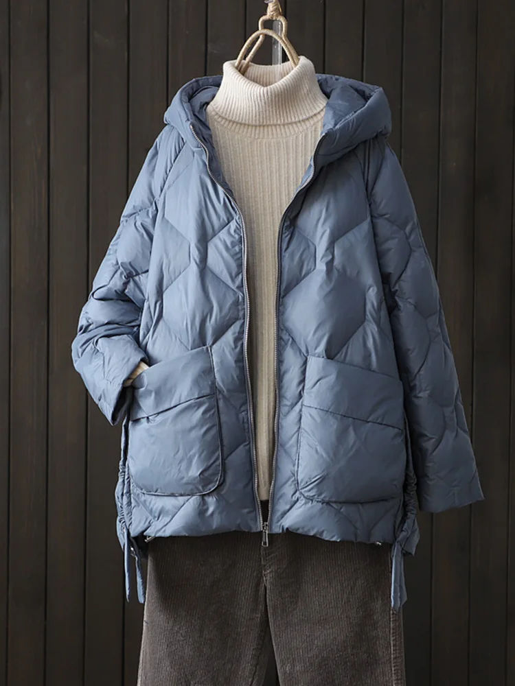 New Winter Women 90% White Duck Down Jacket Casual Loose Fashion Outwear Hooded Puffer Coat Short Light Warm Parka