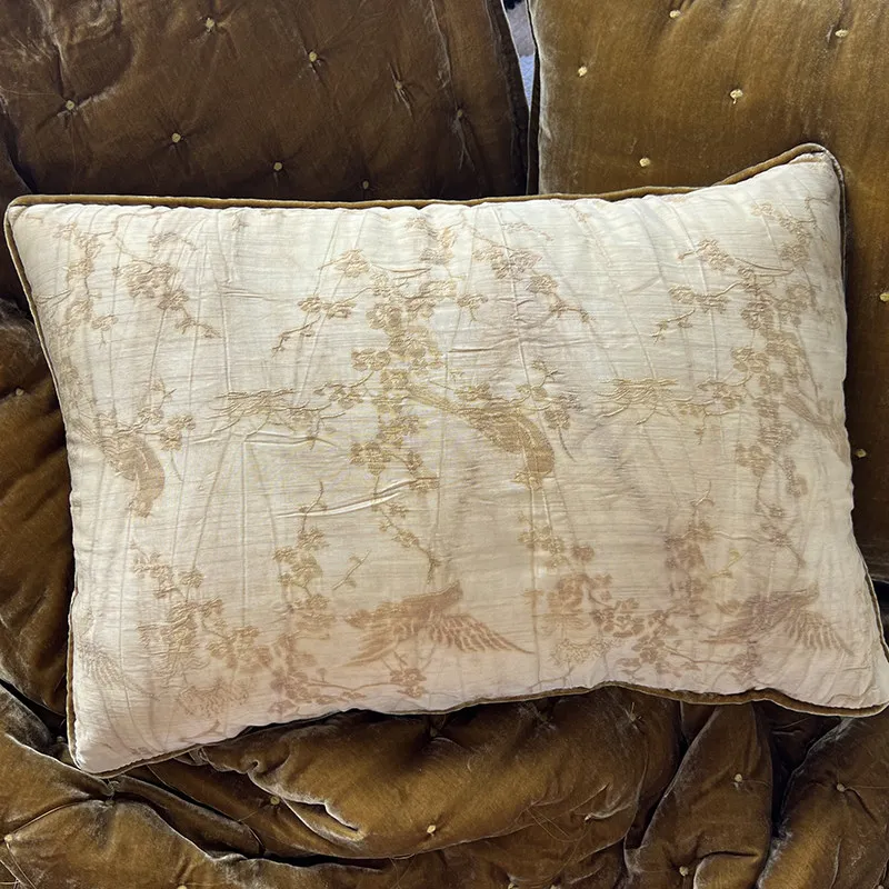 Retro Chinese Flora Birds Pillows Simple Square Cushion Case Comfort Jacquard Decorative Pillow Cover For Sofa Chair Home Decor