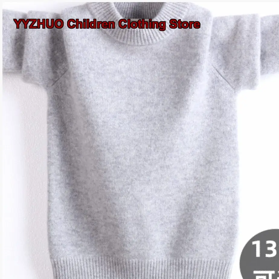 Girls Pullover Sweater Boys Autumn Winter Merino Knit Top Mock Neck Round Neck Solid Color Fleece Lined Thickened Soft Skin-Frie