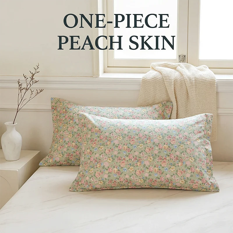 

1 Pc Vintage Floral Pillowcase Peach Skin French Country Flower Pillow Cover for Bedroom Bedding Set Shabby Chic Home Decor Pair