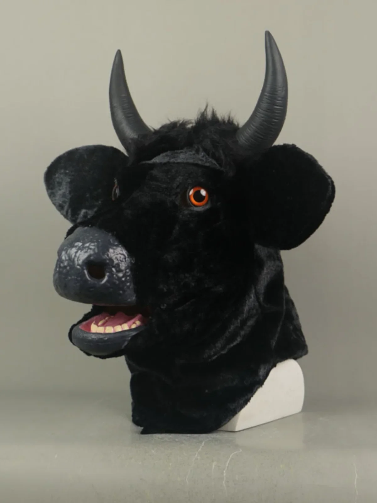 Cow hood mask black cow can open mouth animal mask halloween show dress up funny funny Douyin props