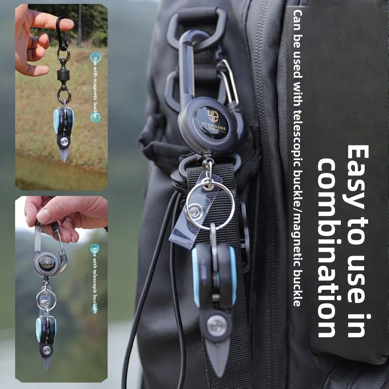 Portable stainless steel lure scissors fishing line PE line serrated blade MINI fishing scissors telescopic buckle image 3
