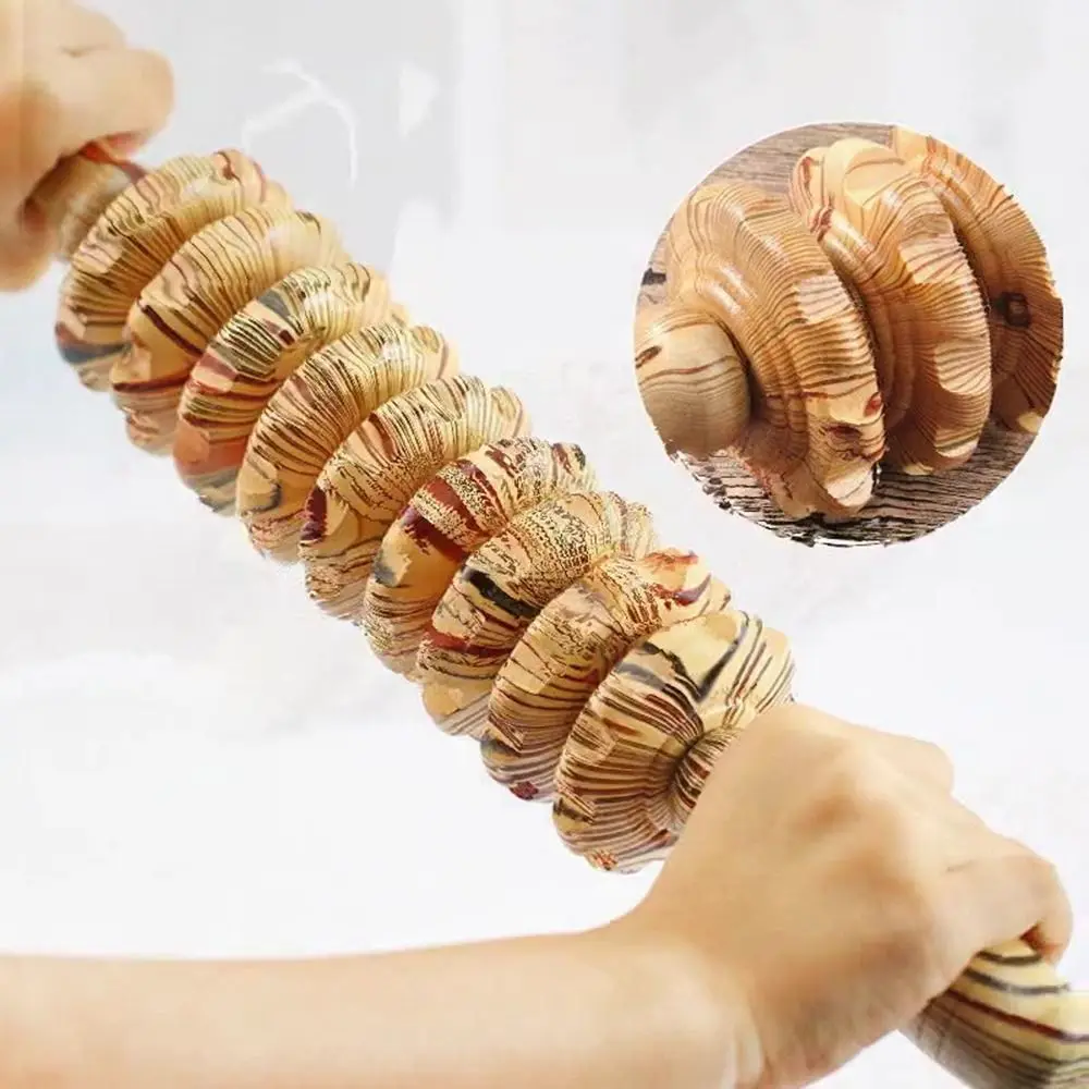 

Multi-purpose Wooden Massager Roller 9-Wheel Muscle Release Massager Stick Muscle Relax Handheld Abdominal Massager Men