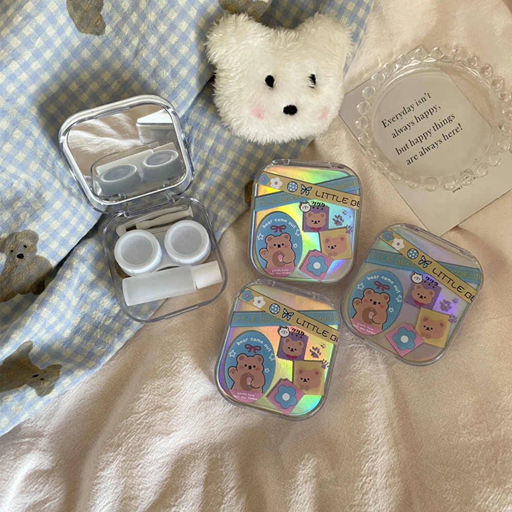 Laser Bear Rabbit Cover Contact Lens Case Box With Mirror Colored Lenses Container Beauty Lens Storage Box Travel Set Gift Girl