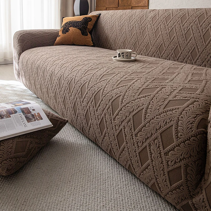 Rattan Jacquard Velvet Elastic Sofa Cover All-Inclusive Warm Couch Slipcover for Home Adjustable Polar Fleece Stretch Covers