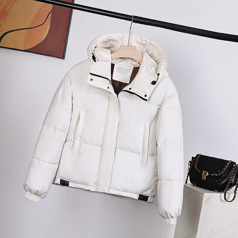 

2025 Winter Thickened Cotton Jacket Women's Casual Loose Fit Solid Color Hooded Coat Cotton Padded Jacket Fashion Outwear