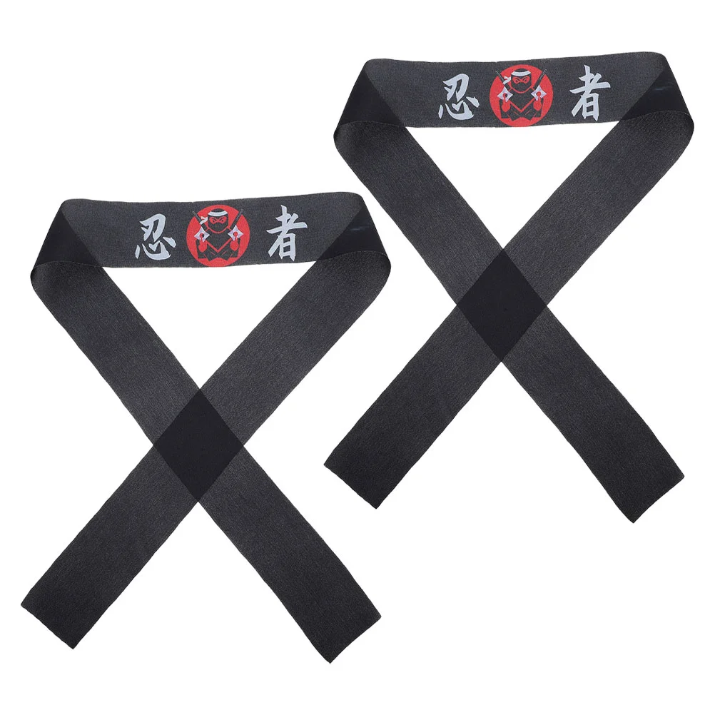 2 Pcs Ninja Print Headband Japanese Men Silk Scarf Chef Gift Polyester for Women Karate Accessory Child