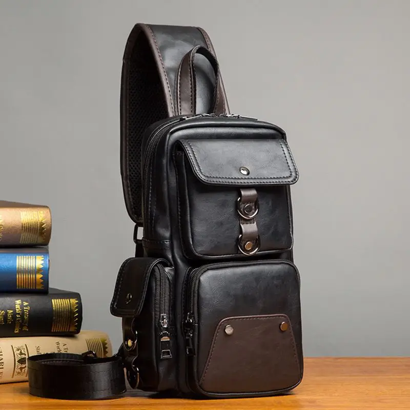Men's chest bag, multifunctional waist bag, fashionable backpack, crossbody bag, canvas outdoor shoulder bag