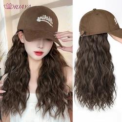 Long Corn Curly Hat Wig for Women Natural Brown Wigs Connect Synthetic Synthetic Baseball Cap Hair Hat Wig Adjustable Fake Hair