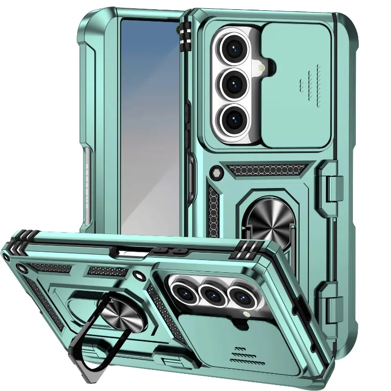 Funda militar resistente 2 en 1 para cámara deslizante para Samsung Galaxy Z Fold 7 6 5 4, cubierta protectora con soporte de anillo magnético para coche a prueba de golpes
