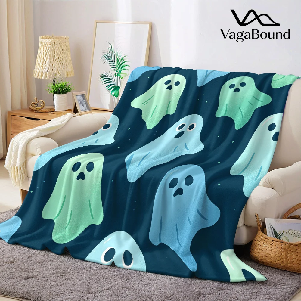 Colorful Cartoon Ghosts Flannel Blanket Warm Soft Halloween Christmas All-Season Couch Decorative Cozy Warm Gift