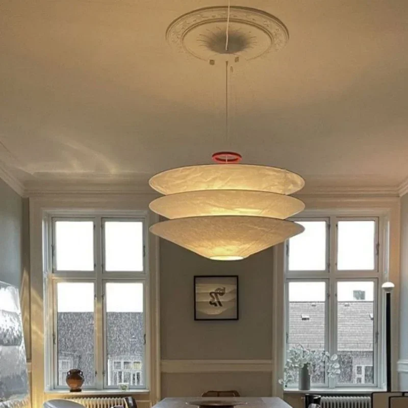 Italian Designer White Rotundity Three Layers Paper Ceiling Pendant Lights Kitchen Bedroom Restaurant Living Room Hanging Lamps