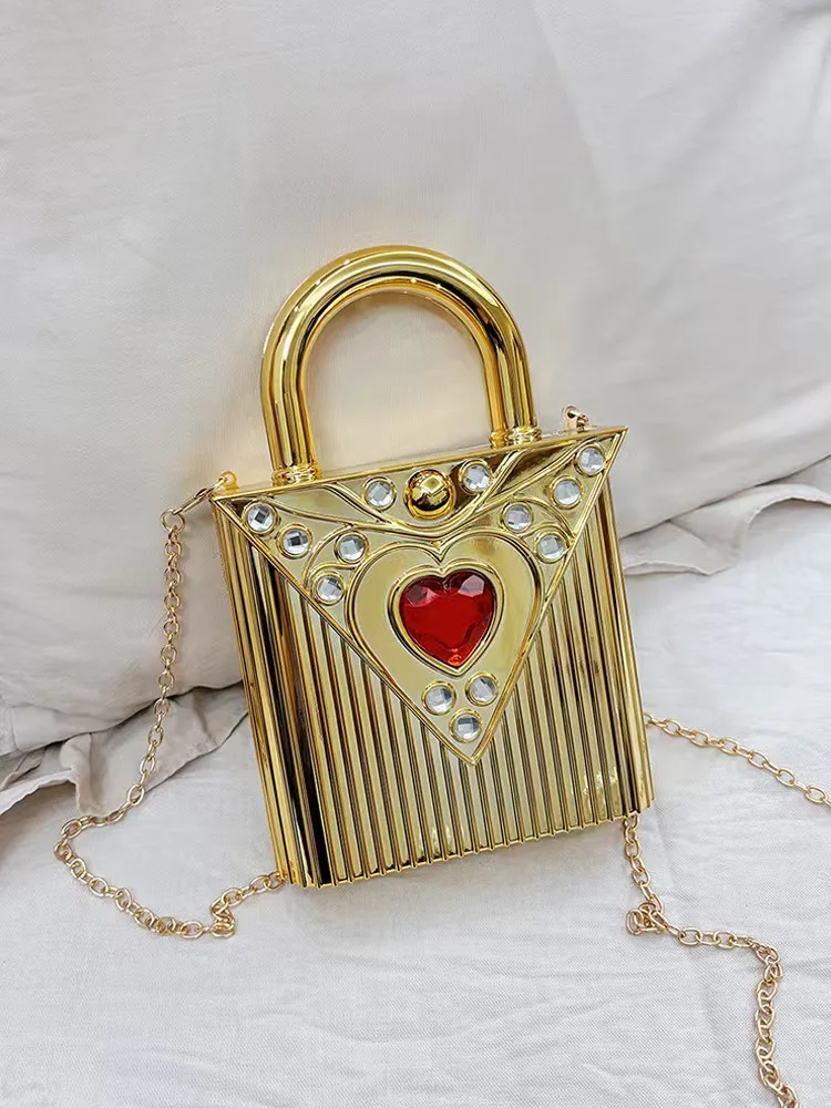 

2025 Gold Lock Clutch Handbag Bolso Evening Party Bag Purse Accessory