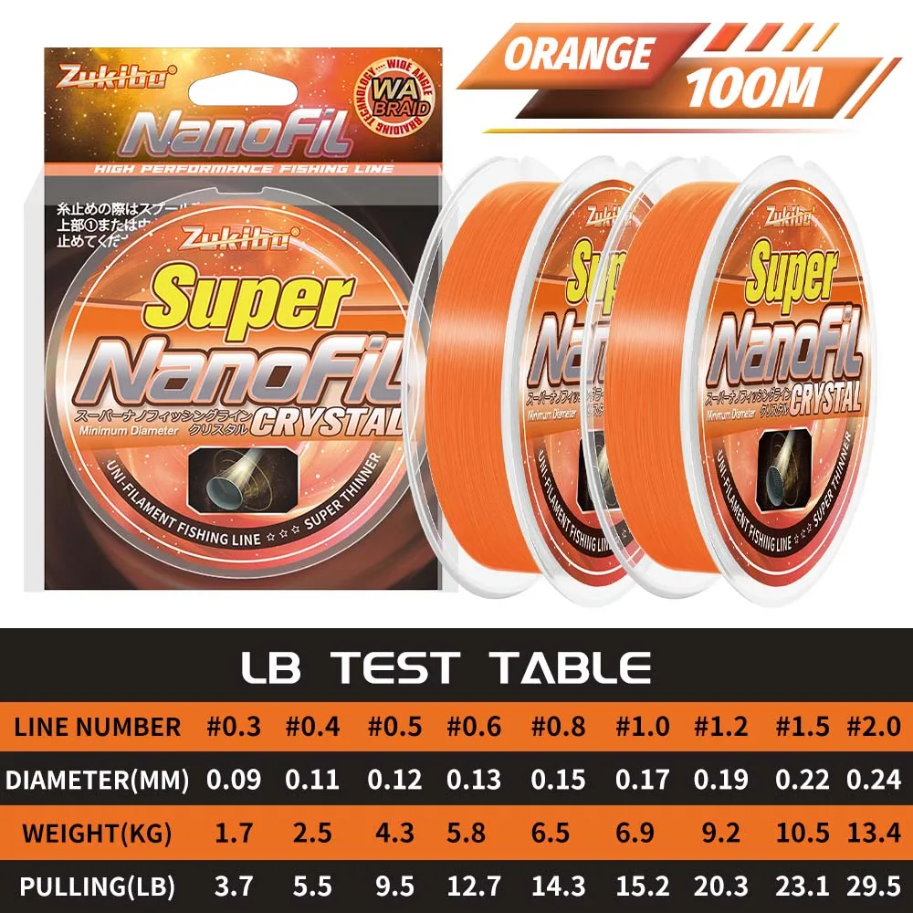 ZUKIBO Orange Hochwertige Angelschnur 100/200/300/500M Glatte Dünne Schnur für Spinnrollen 2025 Neuerscheinung