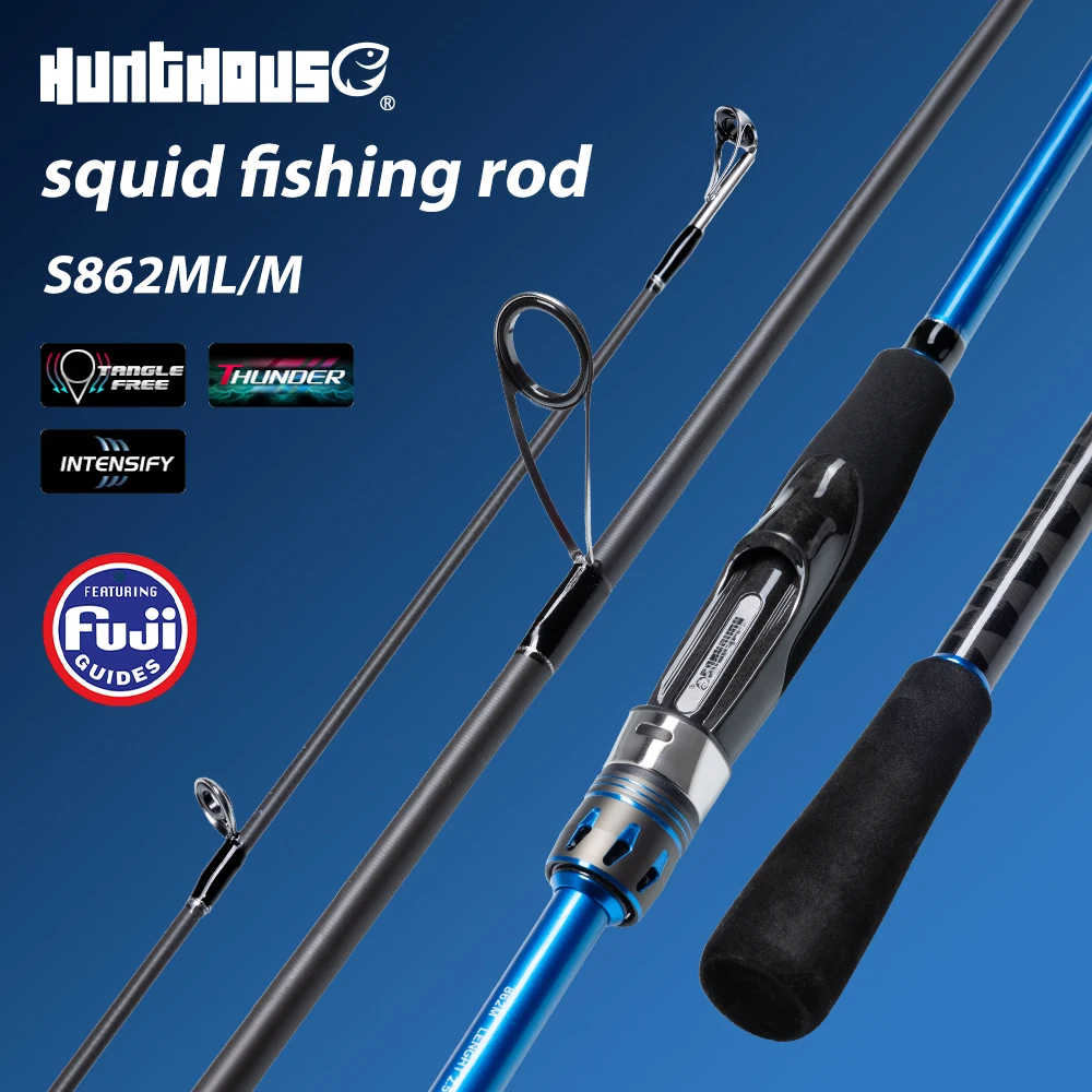 Hunthouse Shore Squid Fishing Rod Egi 2.58m 2 Sections Spinning M/ML Carbon Fiber Lure WT 5-35g Octopus Cuttlefish Fuji Top Ring