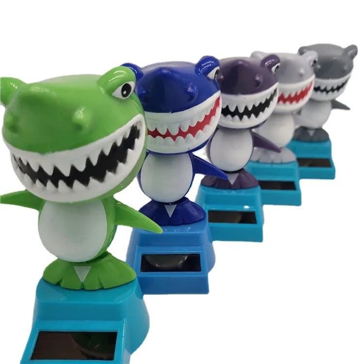 Cartoon Funny Solar Powered Cute Shark Shaking Head Car Ornament kids Solar Toys Classic Swing Doll Auto Dashboard desk decor