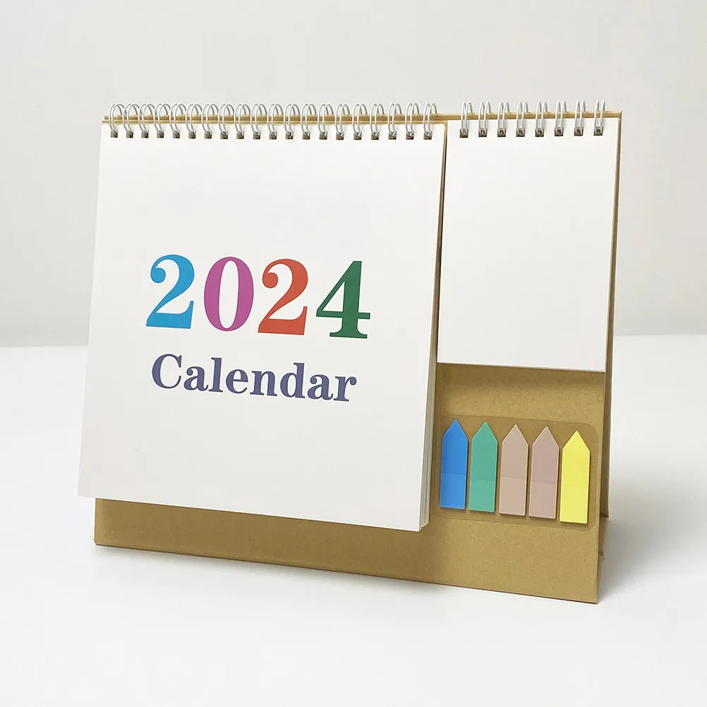 

2024 Full Year Desk Calendar Stylish Thick Paper Coil Bound Daily Planner Decorative Standing Calendar for Office Household