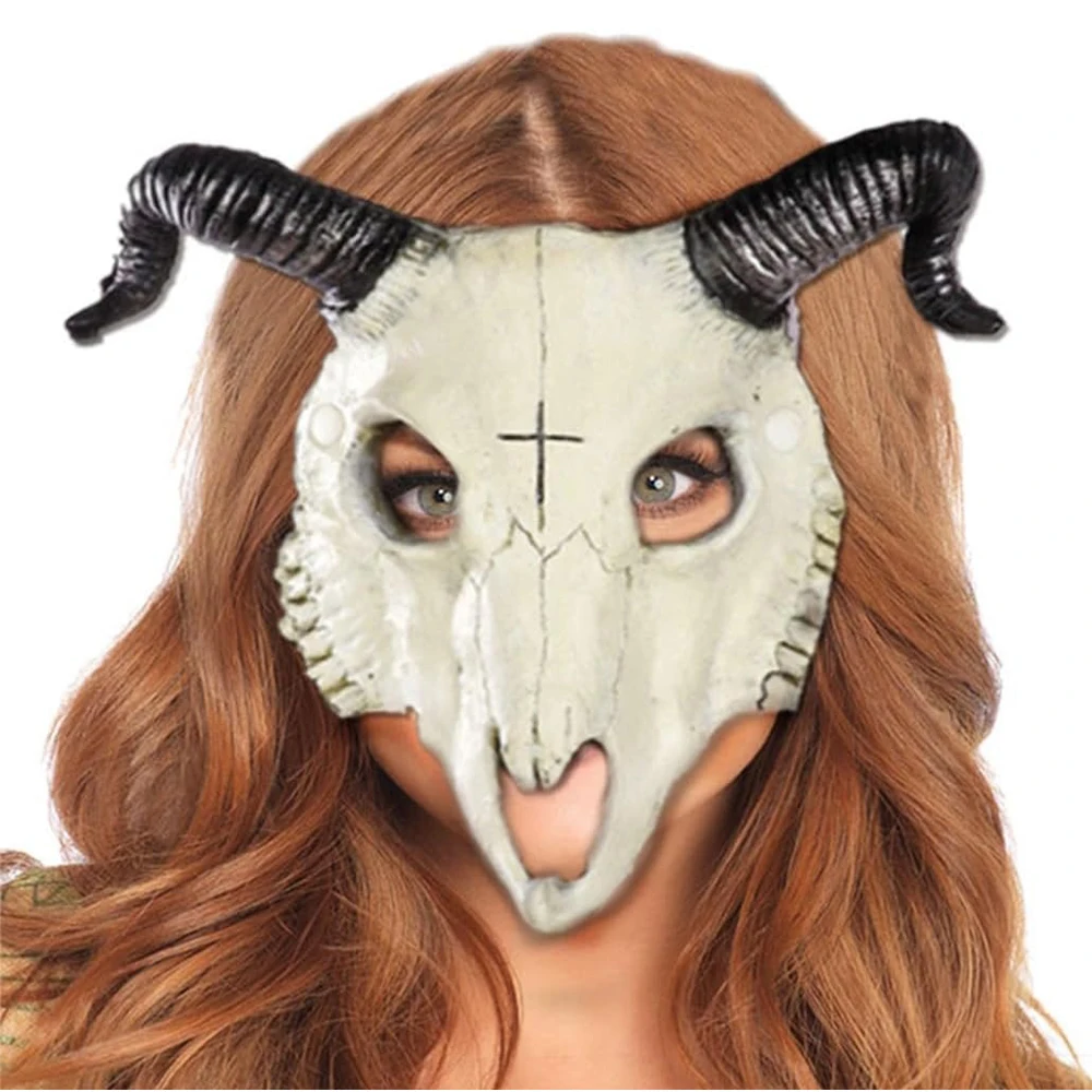 Demon Mask Halloween Masquerade Horror Sheep Skull Horn Head Mask Ram Horn Goat Skull Mask Halloween Party Cosplay Costume Decor