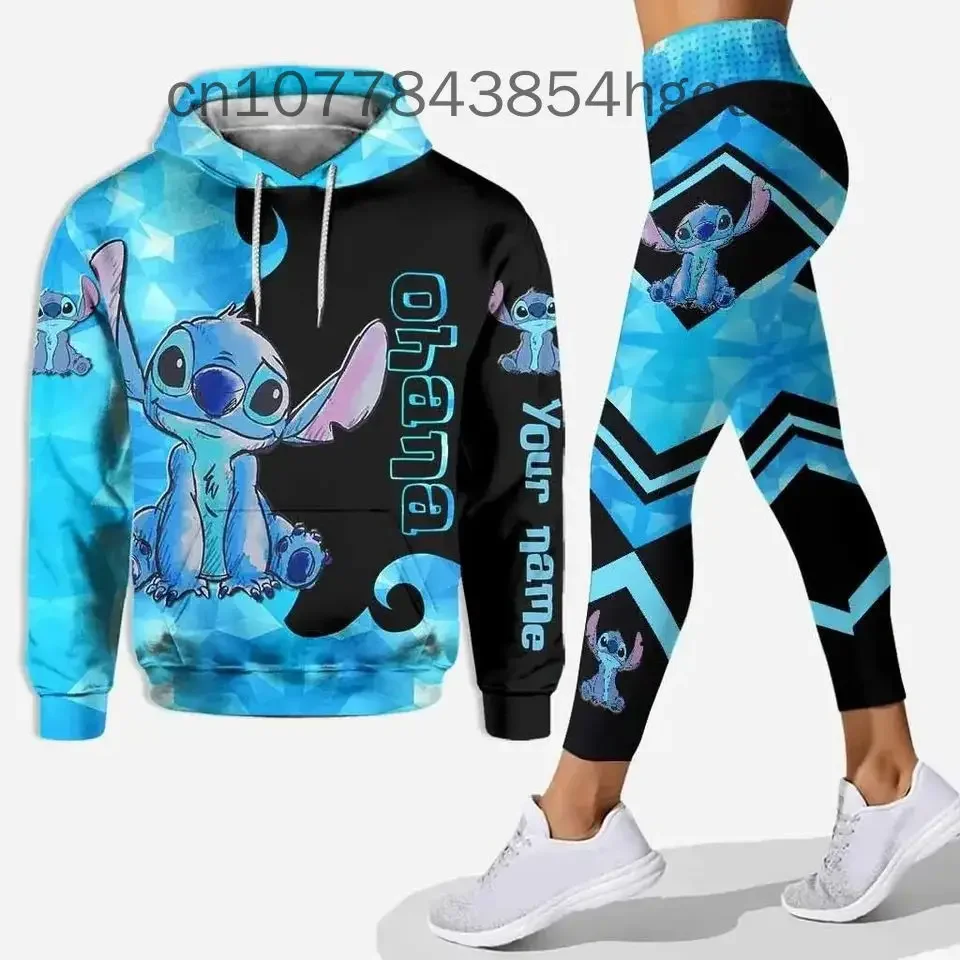 Personalizza Stitch 3D felpa con cappuccio da donna Set Mickey Yoga pantaloni pantaloni della tuta da donna Disney Yoga felpa con cappuccio Leggings tuta di moda