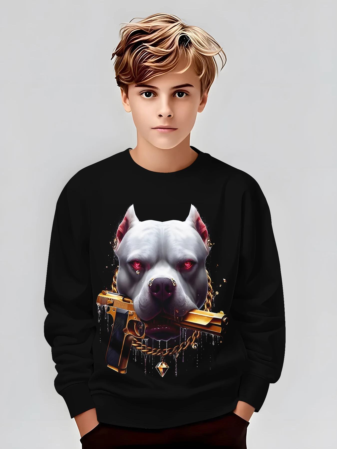 

Childlike Pure Black Casual Sweatshirt, Basic Versatile Design, Exclusive for Everyday Cute Kids