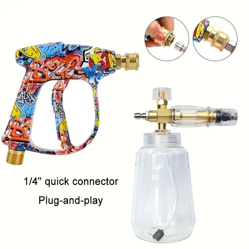 Graffiti-Set mit kurzer Hochdruckreinigerpistole, M22-14mm, 1L Schaumkanone, 5 Düsen & Metalladapter für Kärcher K2-K7 Autowäsche – Detail 5
