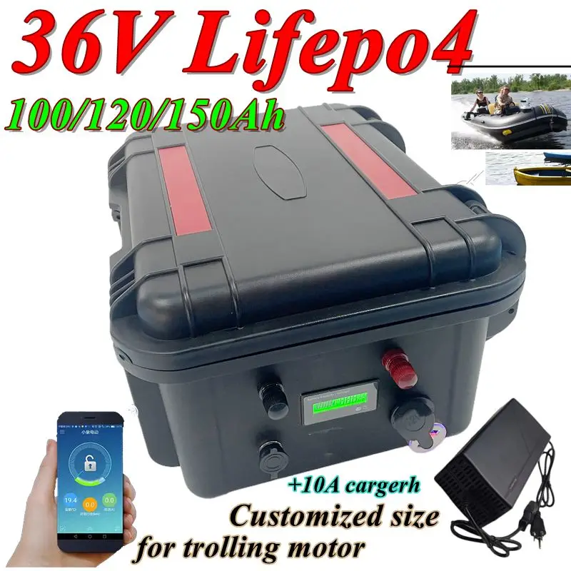 

150 Ач lifepo4 36 В 120 Ач lifepo4 литиевая батарея Bluetooth приложение BMS для 4000 Вт гоночная тележка велосипед скутер лодка + зарядное устройство 10 А