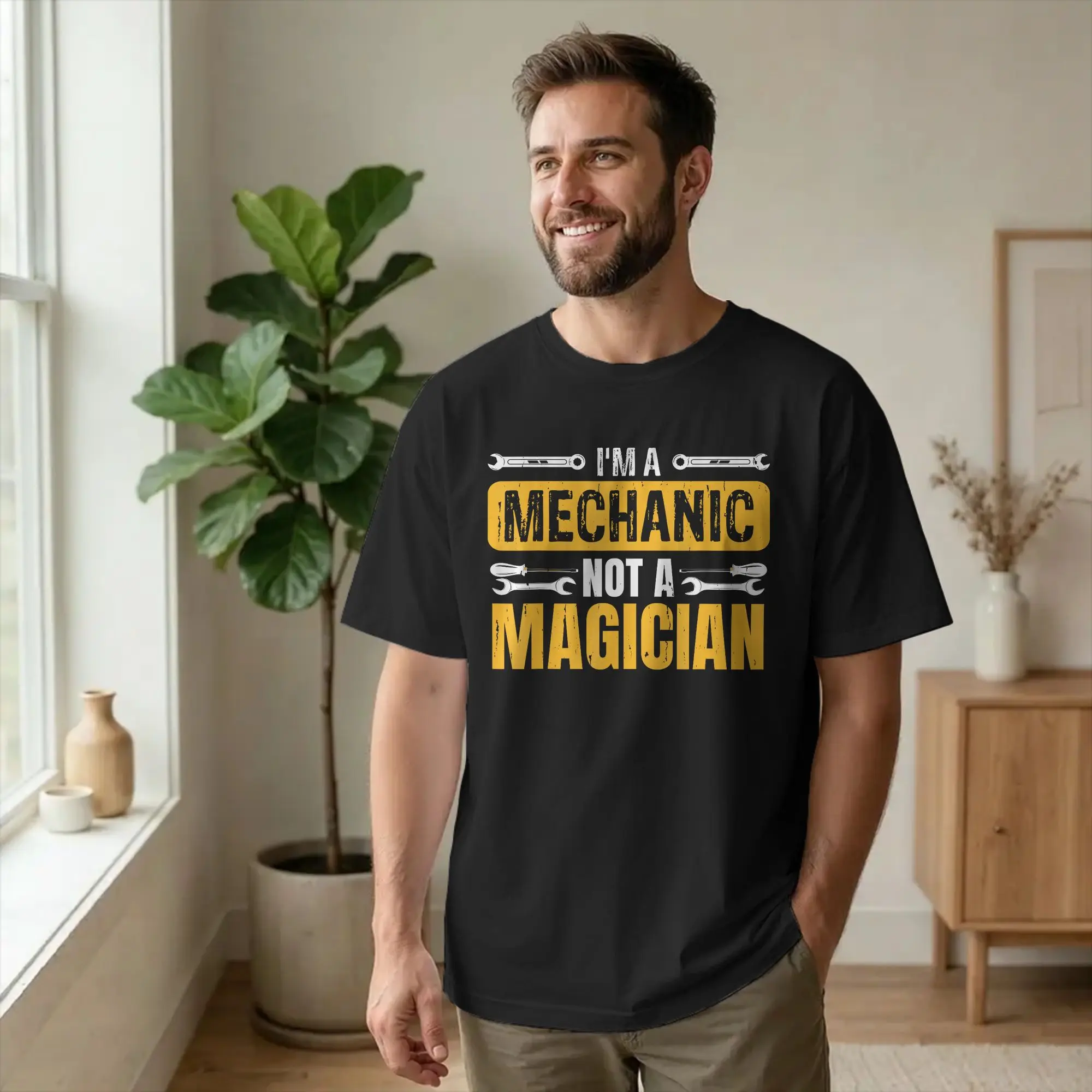Leisure A Mechanic Not A Magician T-Shirts Men Crewneck Cotton T Shirt Humour Engineer Short Sleeve Tee Printing merchandise