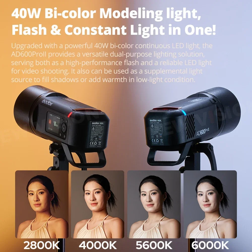 Godox AD600PROII All-in-One Outdoor Flash 600W TTL HSS Built-in Li-on Battery 2.4G Wireless X System Strobe Light for Camera