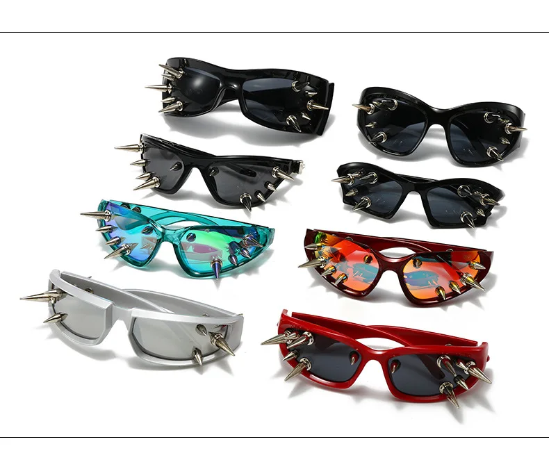 Cyberpunk DIY Unisex Übertriebene Sonnenbrille Niete Motorrad Stil Hip Hop Streetwear Brille Handgemachte Optische Brillen – Detail 9