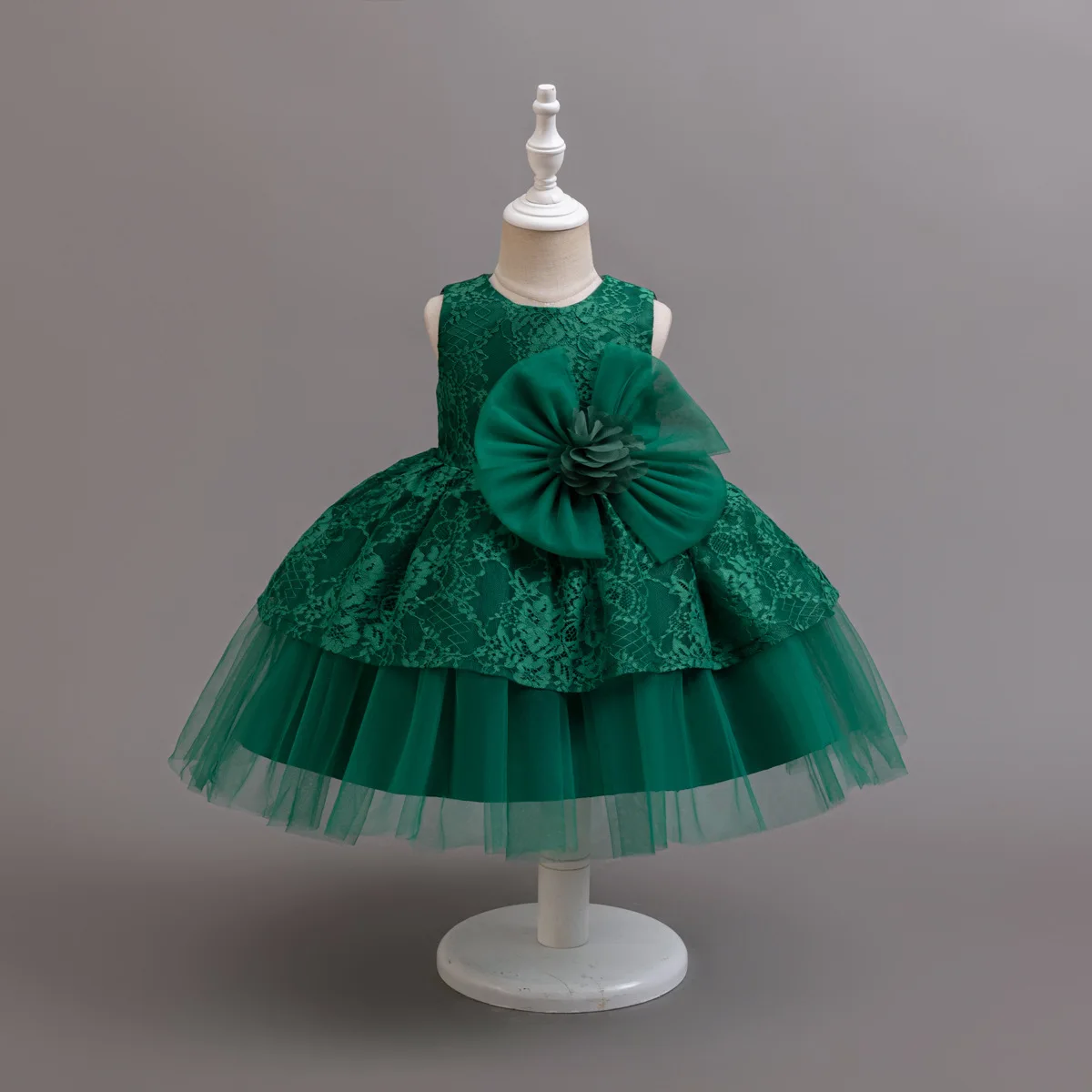 ベビーガールズパーティードレス-キッズガールレースドレス-子供服-大きなリボン付きボールガウン