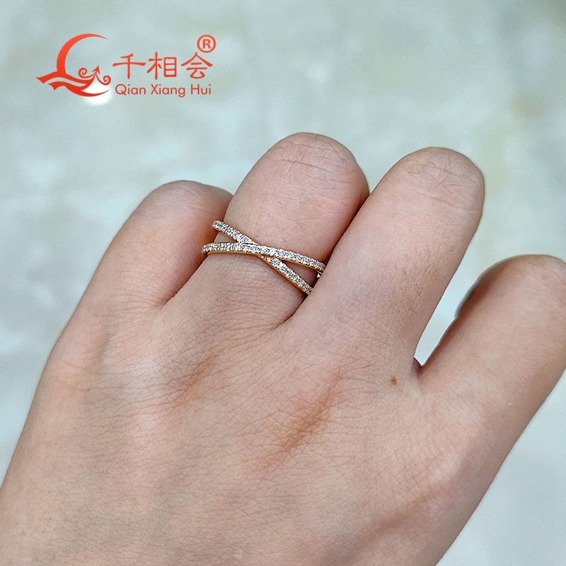 Yellow color X cross two band Melee 1.2mm white color  Moissanite Diamond Silver 925 Ring Jewelry for dating gift