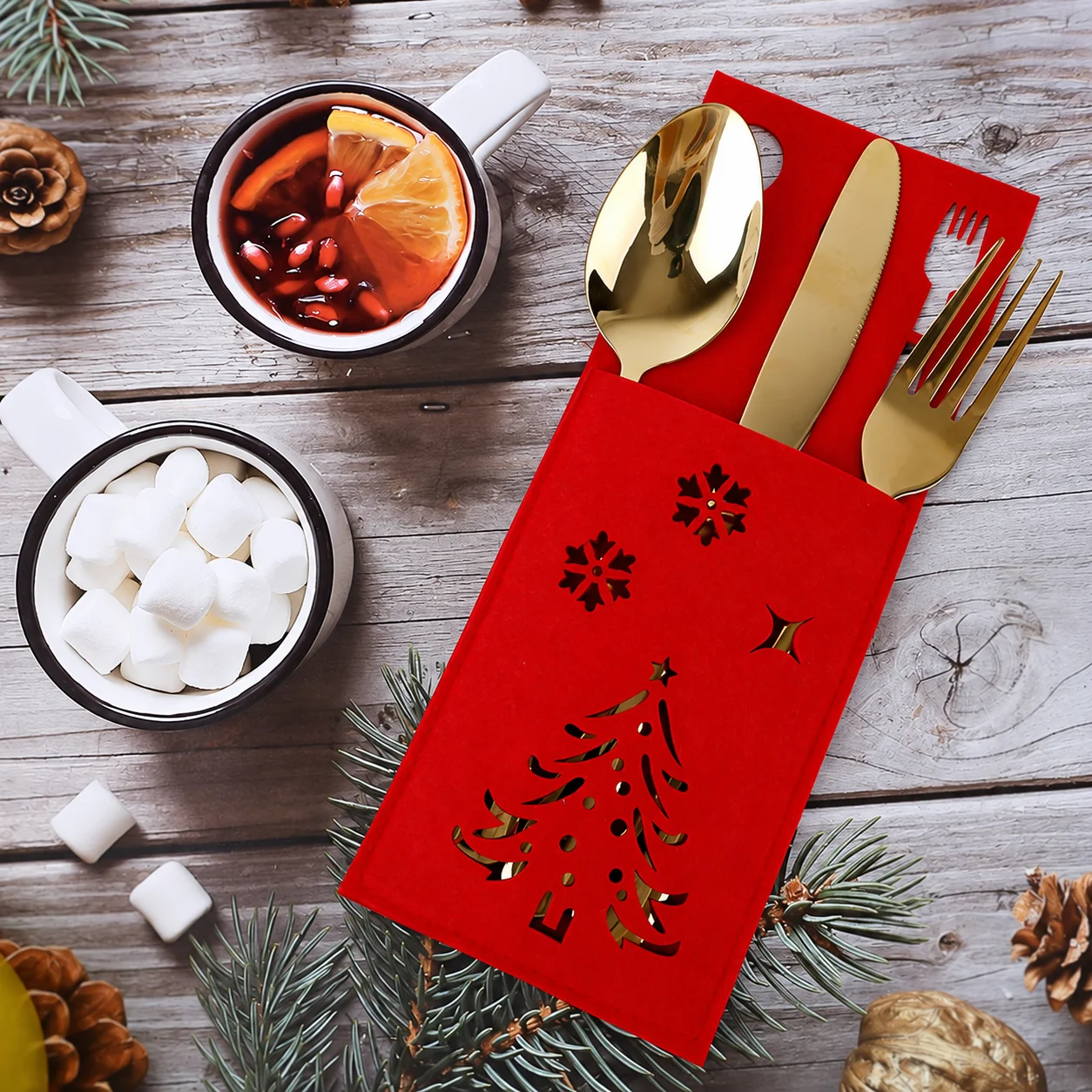 Felt Utensil Organizer Snowflake Cutlery Pocket Felt Christmas Cutlery Pockets Holiday Knife Fork Spoon Holder For Holiday