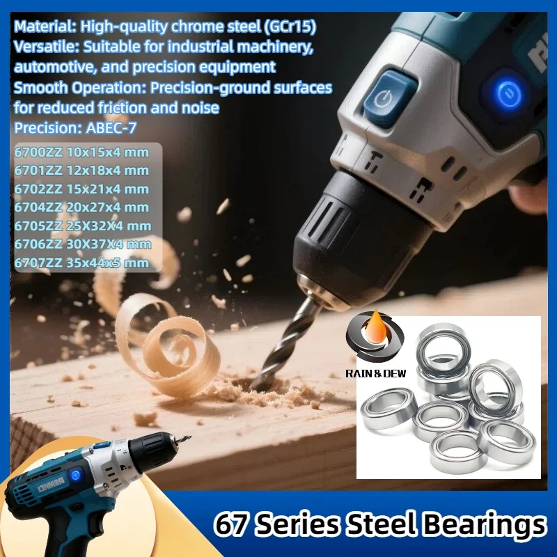 10PCS 67 Series Steel Bearings 10x15x4 12x18x4 15x21x4 20x27x4 25X32X4 30X37X4 35x44x5 mm