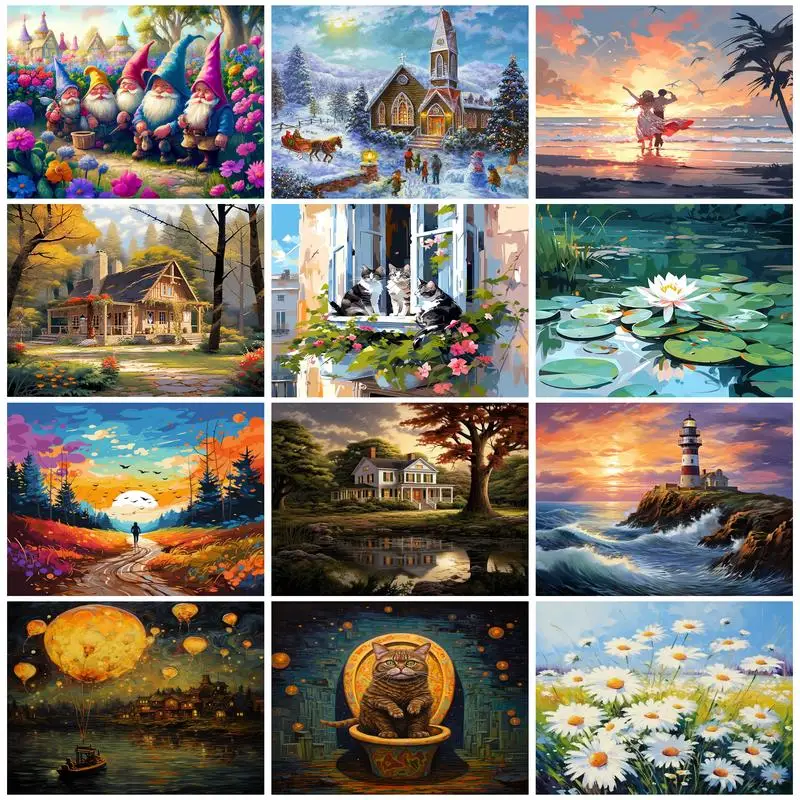 

RUOPOTY Oil Painting By Numbers Landscape Flowers Animals With Frame Handwork Picture Drawing Paint Kit Luxury Home Decor