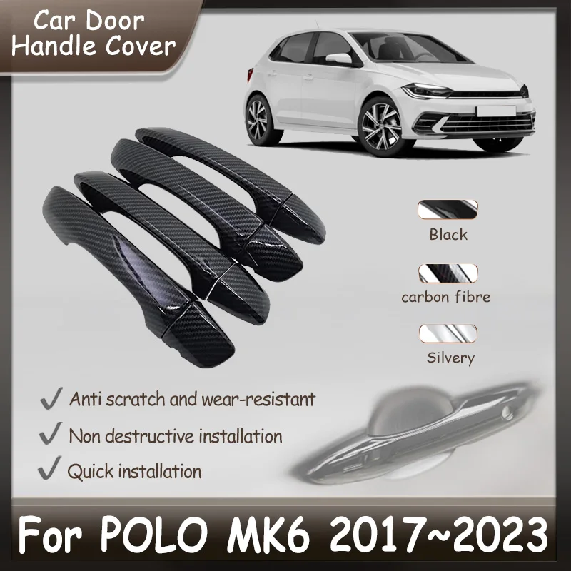 

For Volkswagen VW POLO MK6 AW BZ 2017~2023 Car Door Handle Cover Gloss Black Protective Auto Exterior Trim Stickers Accessories