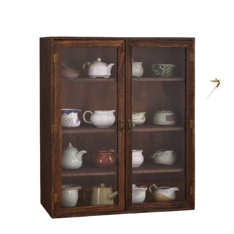 

Solid wood teacup desktop storage cabinet tea set rack
