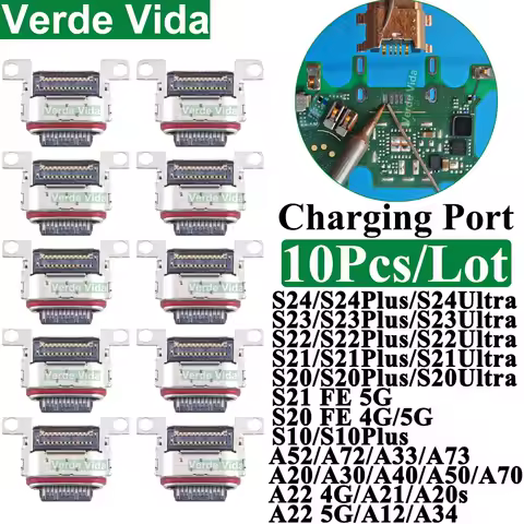EmmaHelp 10pcs Original USB Charging Port Connector for Samsung S21 S22 S10 S20 Plus S23 Ultra S20FE Note20 A52 A33 Charger Plug